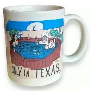 RARE Vintage Texas Hot Tub Coffee Mug by C. Van Way Hampton Zee Tee Only in TX